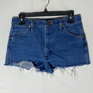 Vintage Wrangler Med Wash Blue Denim Cut Off Jean Shorts Festival Shorts 28